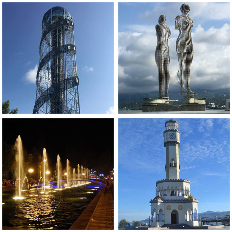 Batumi sights Alphabetic Tower, Ali and Nino statue, Dancing Fountains, Chacha Tower