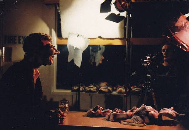 Photo: Courtesy of Darren Walsh. Still from 'Angry Kid' (Aardman Animations). The character Angry Kid uses pixillation, and replacement masks and actors. Here Darren is preparing the actor, and briefing him on how to move in relation to the vocal track.