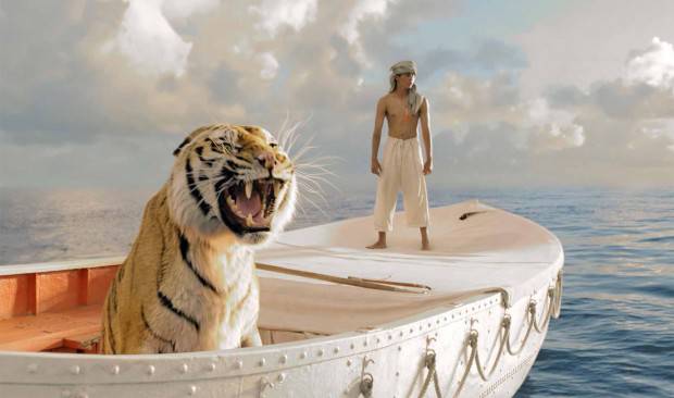 The Bengal Tiger named Richard Parker and Pi in Ang Lee's The Life of Pi (2012).