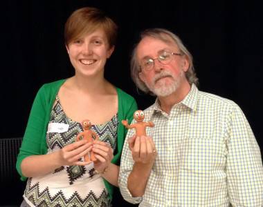 Peter Lord and Skwigly writer Julia Young with their Morphs