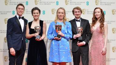 Jennifer Majka, Daisy Jacobs and Chris Hees with their awards for The Bigger Picture © BAFTA/Richard Kendal