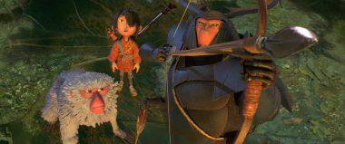 (l-r.) The battle is joined for Monkey (voiced by Academy Award winner Charlize Theron), Kubo (Art Parkinson), and Beetle (Academy Award winner Matthew McConaughey) in animation studio LAIKA’s epic action-adventure KUBO AND THE TWO STRINGS, a Focus Features release. Credit: Laika Studios/Focus Features