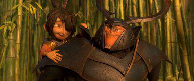 (l-r.) Kubo (voiced by Art Parkinson) gets a lift from his new friend and ally Beetle (Academy Award winner Matthew McConaughey) in animation studio LAIKA’s epic action-adventure KUBO AND THE TWO STRINGS, a Focus Features release. Credit: Laika Studios/Focus Features