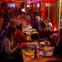 By night, the foyer becomes a place to mingle