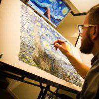 Piotr Dominiak painting Van Gogh frame, filmed in timelapse