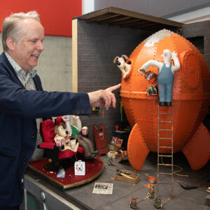 Nick Park with A Grand Day Out set recreated by NFTS Model Making students 2
