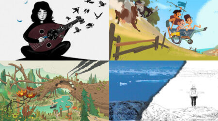 Winners included (clockwise from top) Birds Don’t Look Back (Feature), The Olive Bunch (TV Series), Dreamworld (CEE Animation Workshop), and Vast Blue Antarctica (Audience Award Feature)