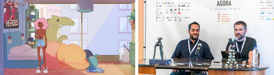 My Superhero Husband (left) and Aris Kaplanidis and Ilias Roumeliotis discussing Woman of &rsquo;22