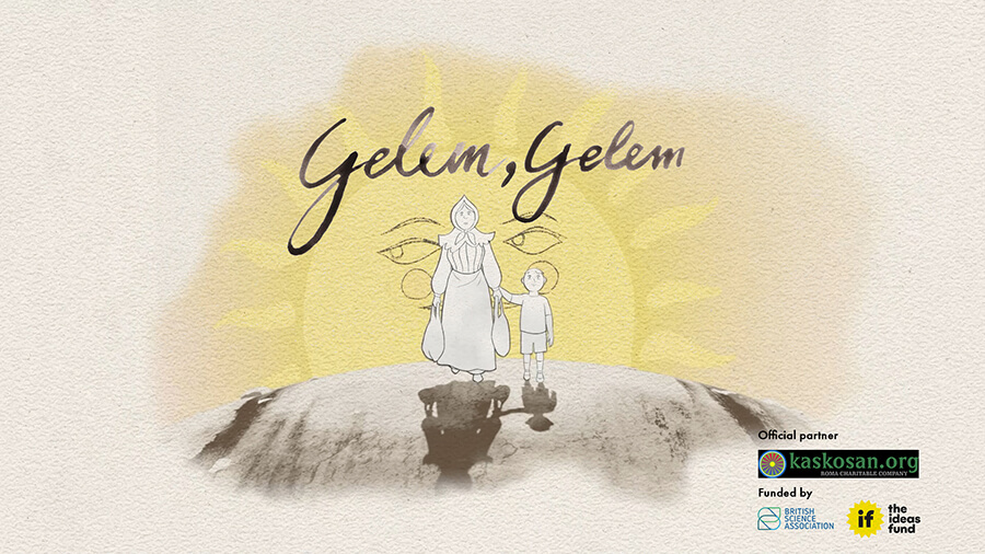 A mother and her young son set out before sunrise &mdash; a common reality for Roma women who walked long distances to sell handmade goods to support their families. The poster symbolises resilience, labour and the bond between generations.